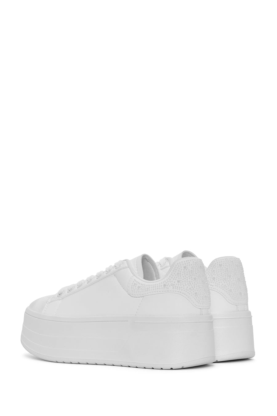 Women's White Lace-Up Thick Soled Sneaker