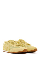 Women's Yellow Lace-up Suede Leather Sneaker | Derimod
