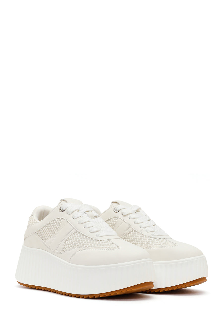 Woman White Lace-Up Chunky-Soled Sneakers
