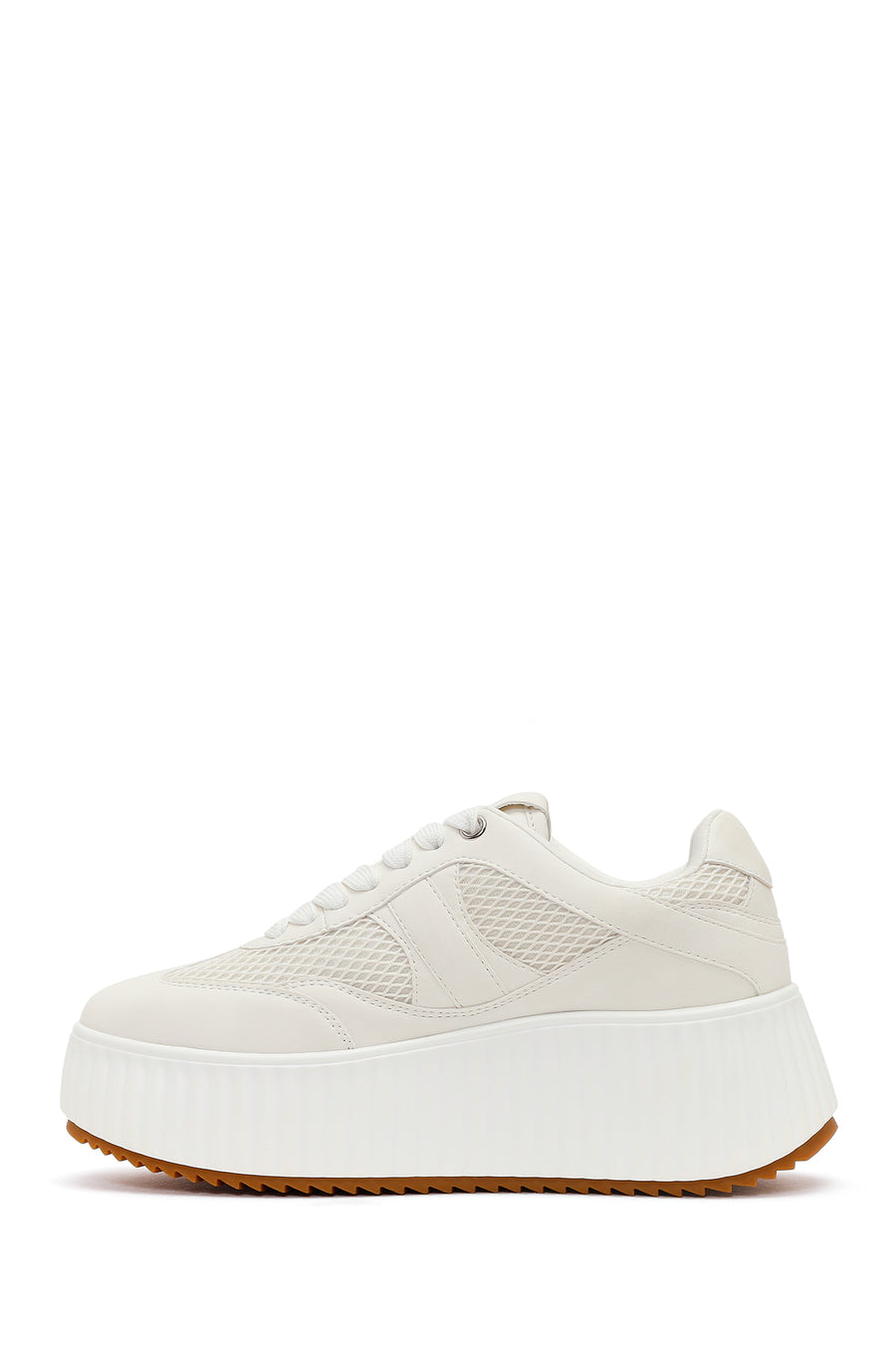 Woman White Lace-Up Chunky-Soled Sneakers