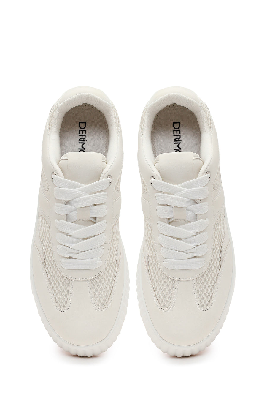 Woman White Lace-Up Chunky-Soled Sneakers
