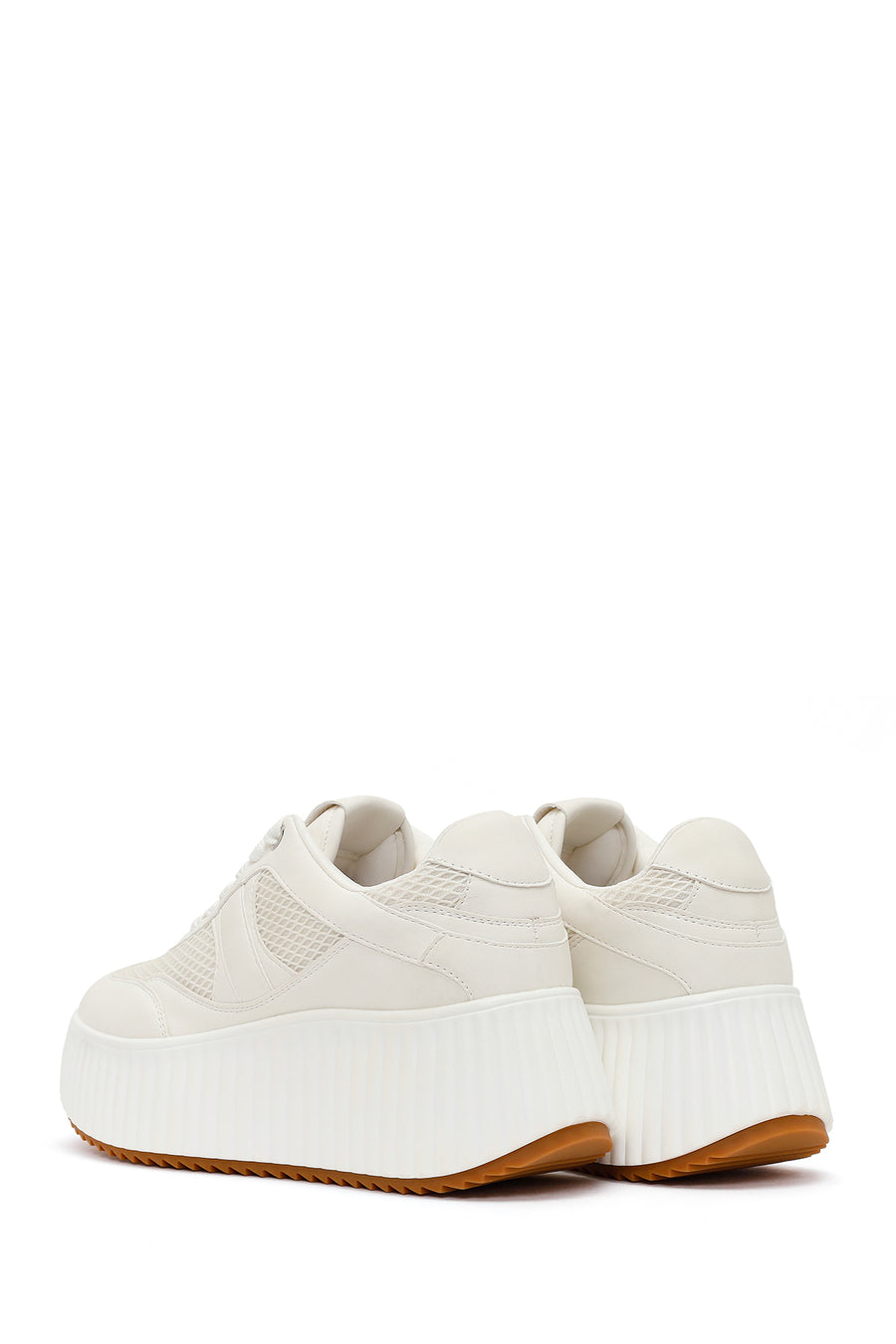 Woman White Lace-Up Chunky-Soled Sneakers