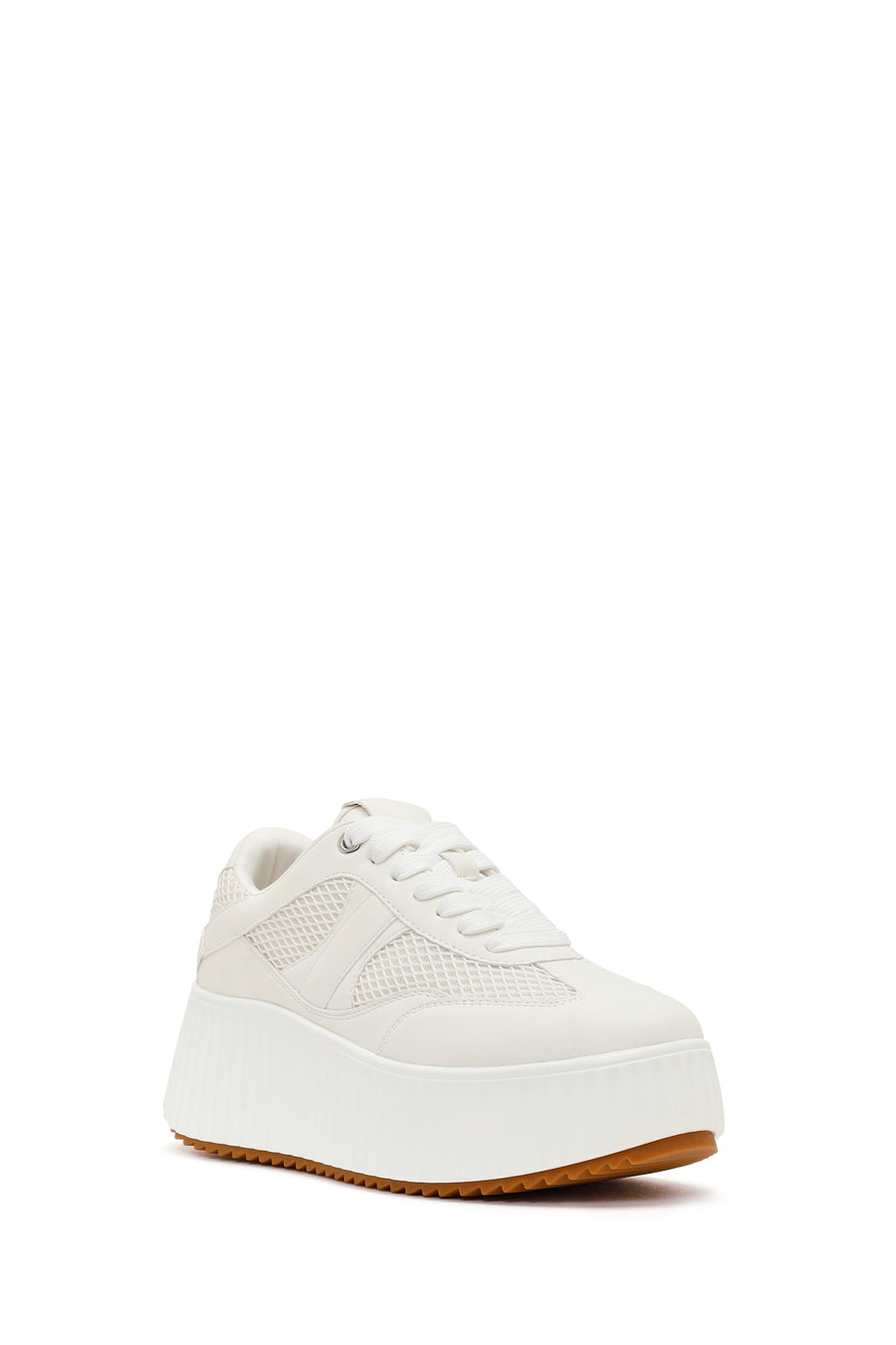 Woman White Lace-Up Chunky-Soled Sneakers