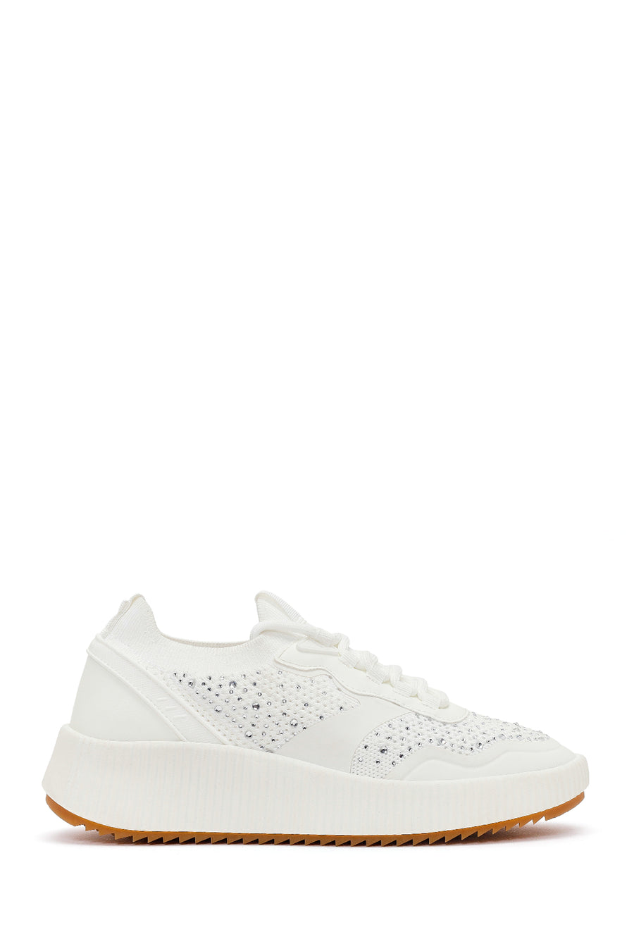 Derimod Zero Woman White Lace-Up Chunky-Soled Embellished Fabric Sneakers 26PFD43156F | Derimod
