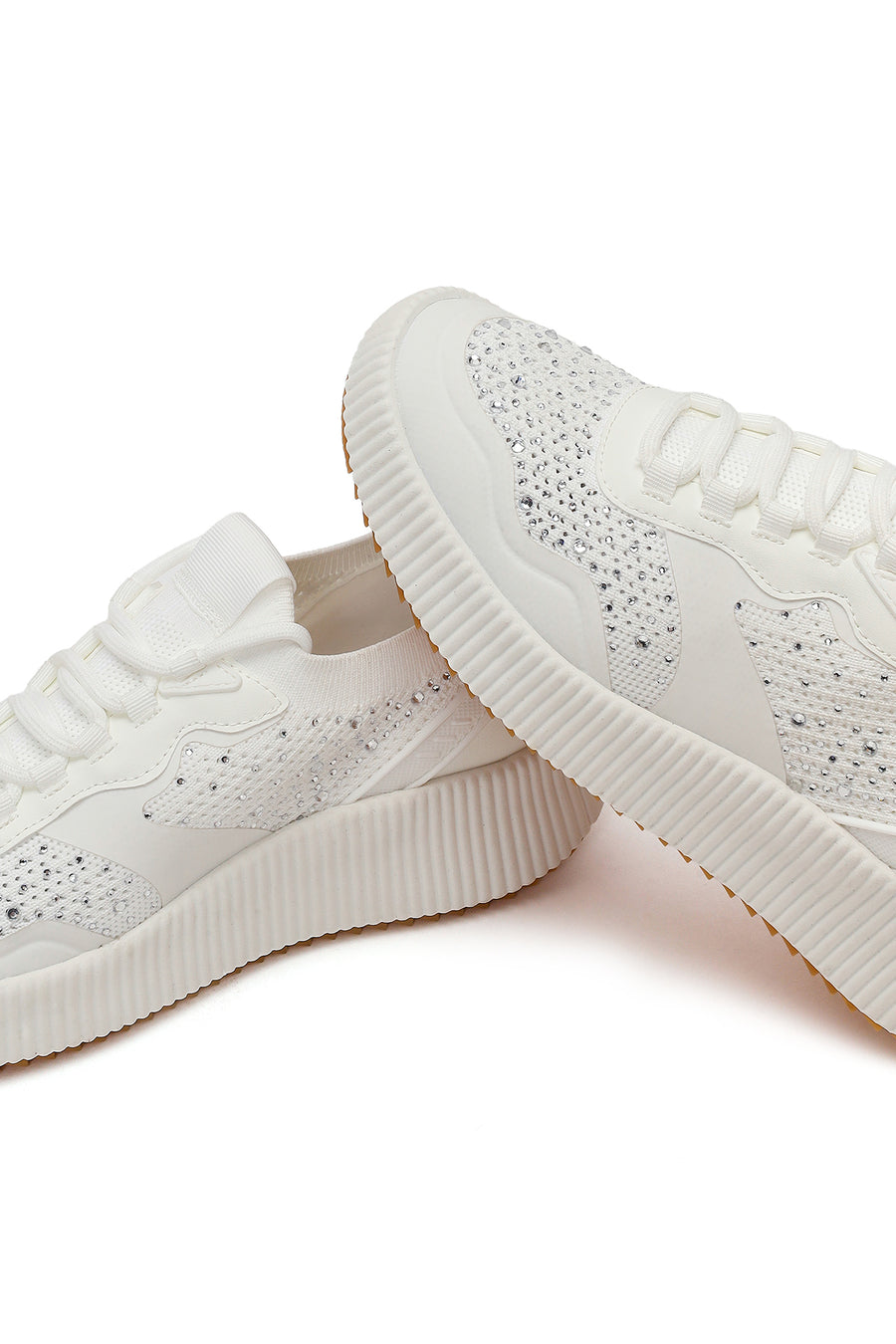 Derimod Zero Woman White Lace-Up Chunky-Soled Embellished Fabric Sneakers