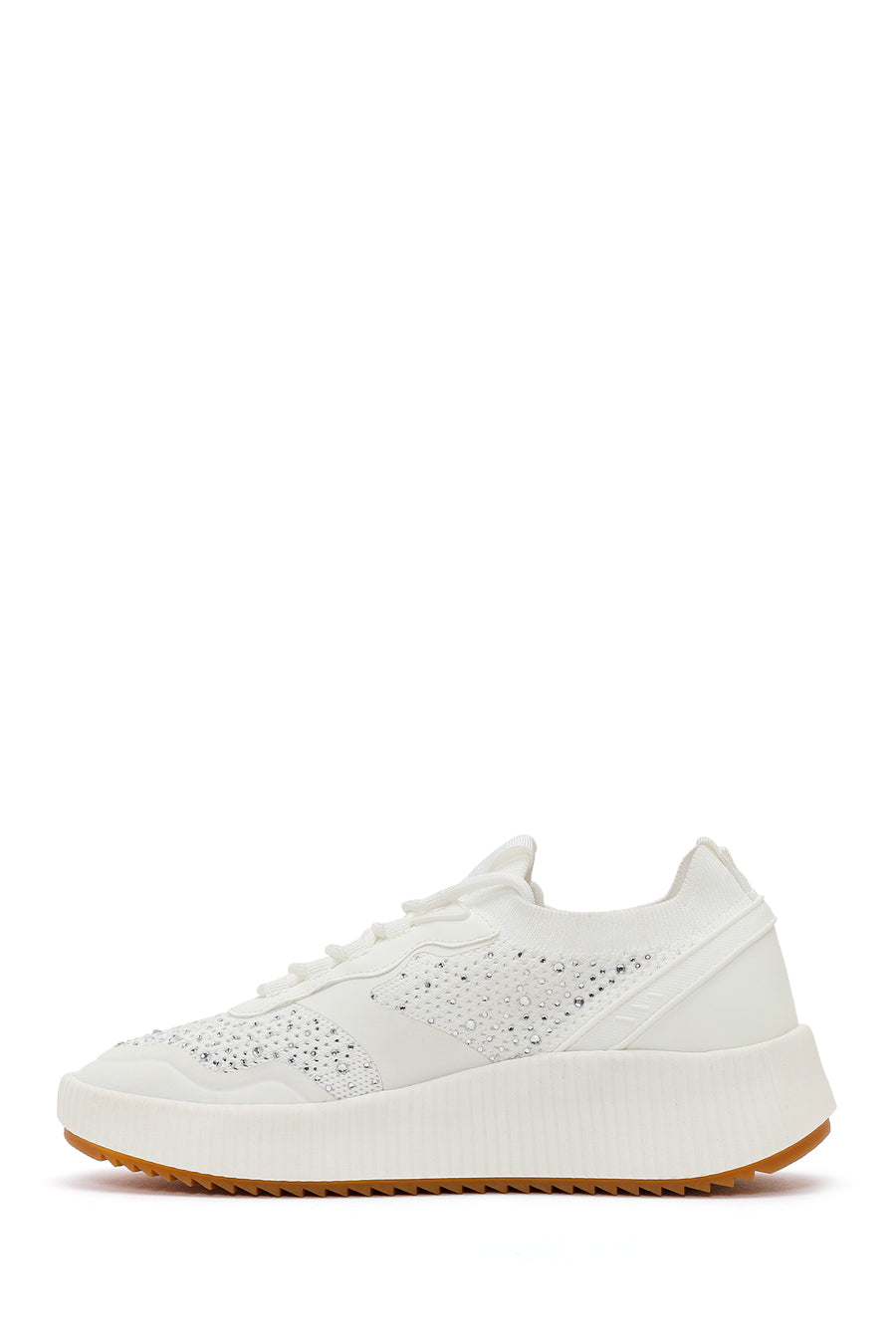 Derimod Zero Woman White Lace-Up Chunky-Soled Embellished Fabric Sneakers