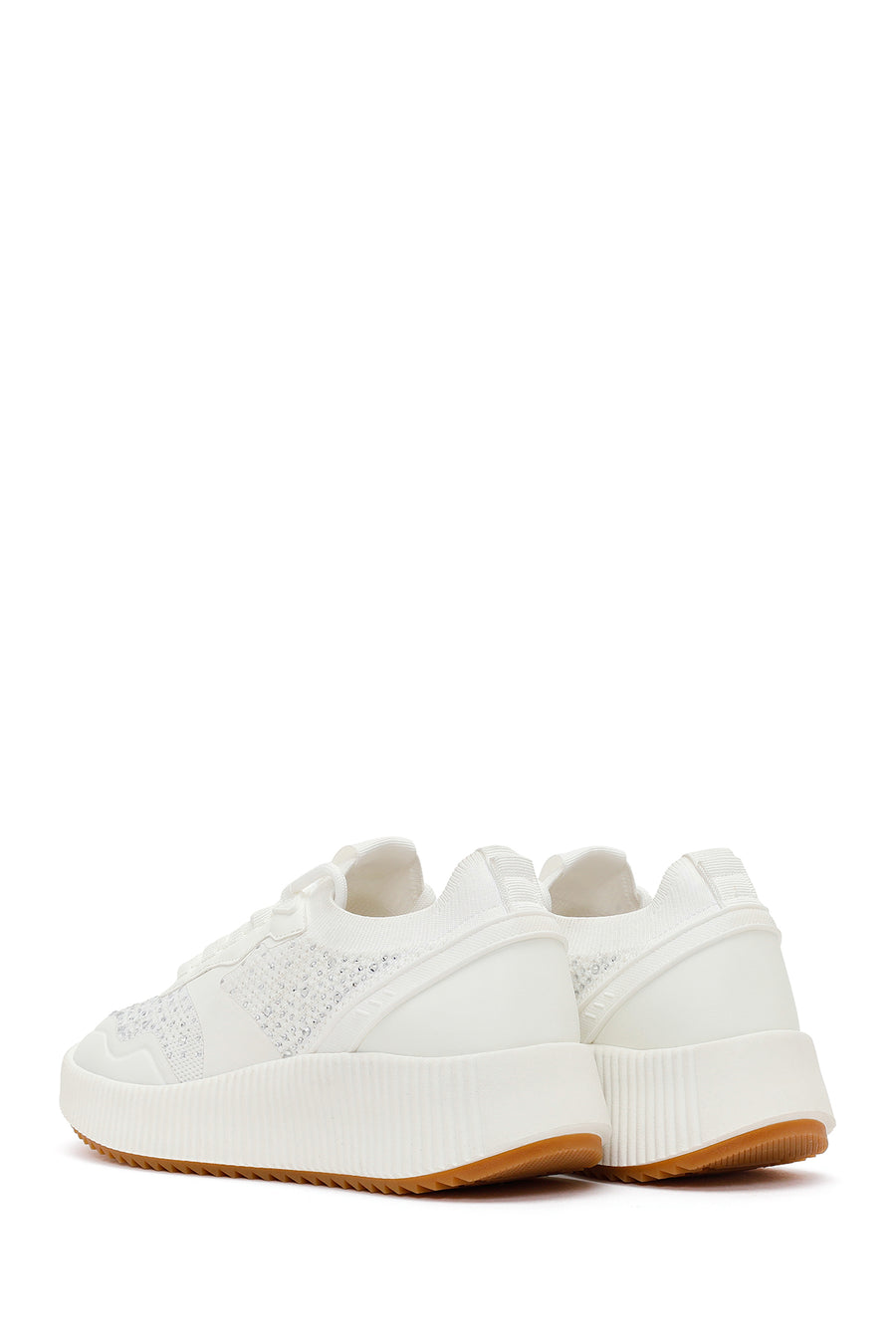 Derimod Zero Woman White Lace-Up Chunky-Soled Embellished Fabric Sneakers