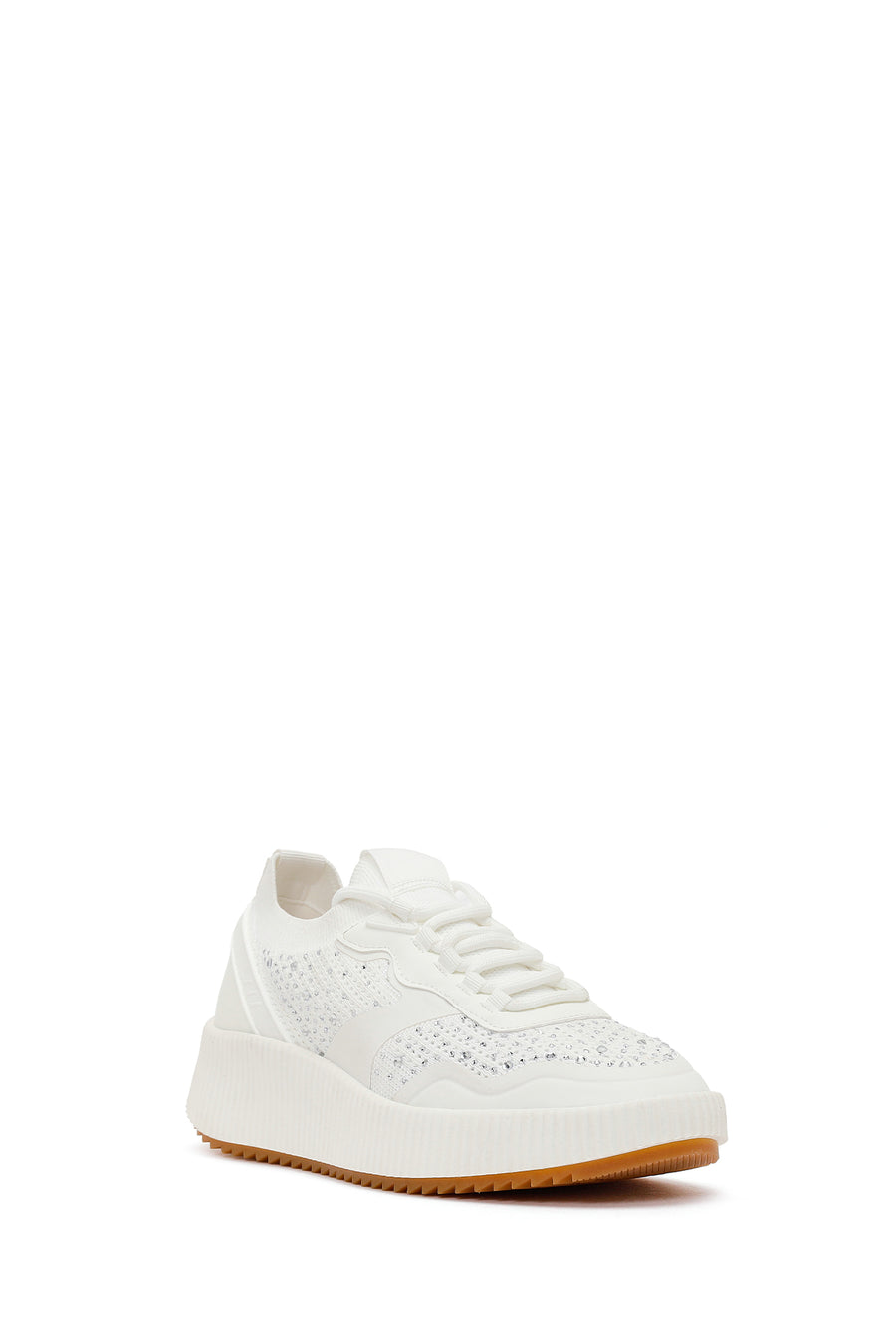 Derimod Zero Woman White Lace-Up Chunky-Soled Embellished Fabric Sneakers