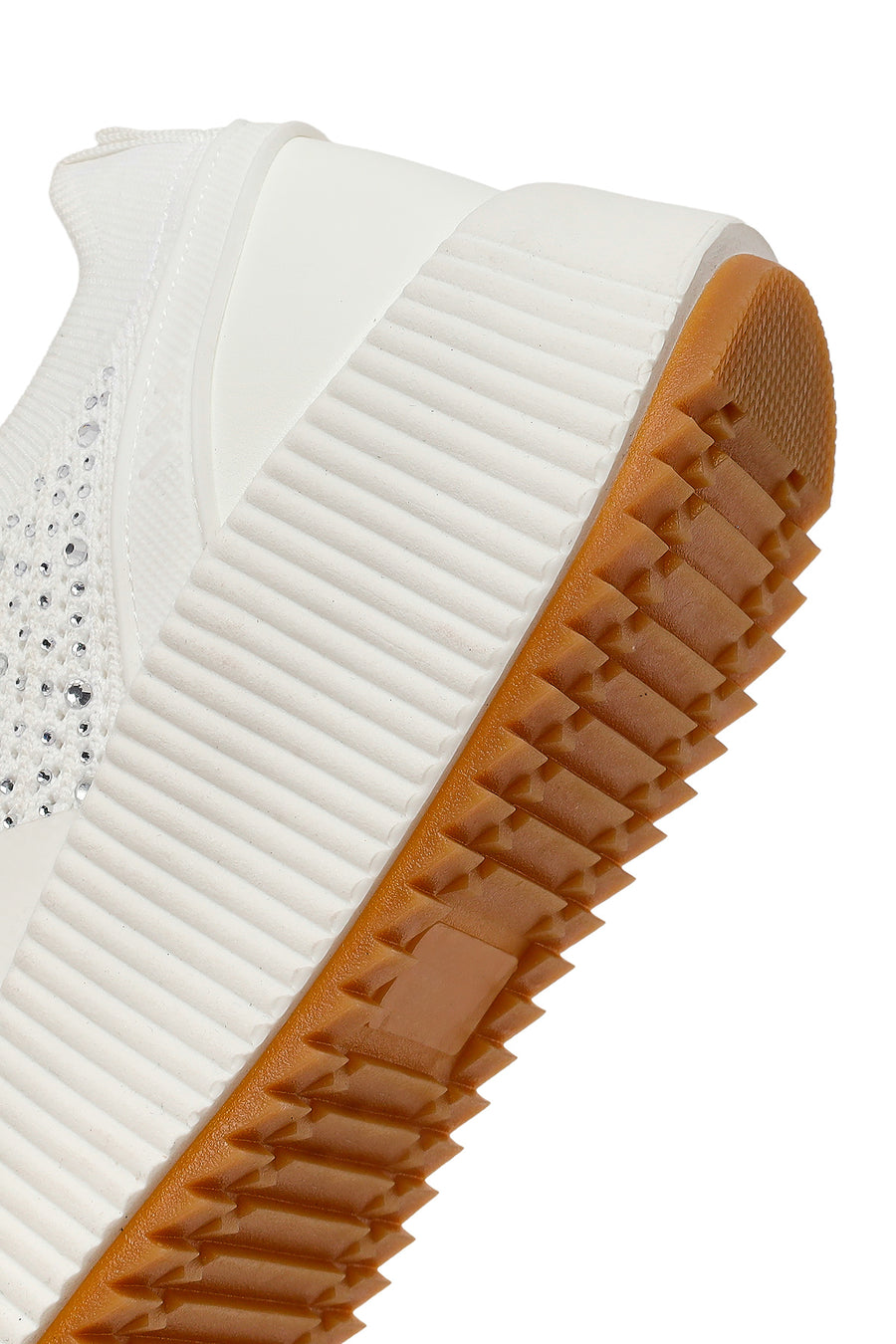 Derimod Zero Woman White Lace-Up Chunky-Soled Embellished Fabric Sneakers