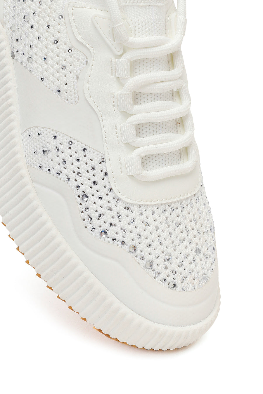 Derimod Zero Woman White Lace-Up Chunky-Soled Embellished Fabric Sneakers