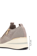 Derimod Zero Women's Mink Zippered Platform Fabric Sneaker | Derimod