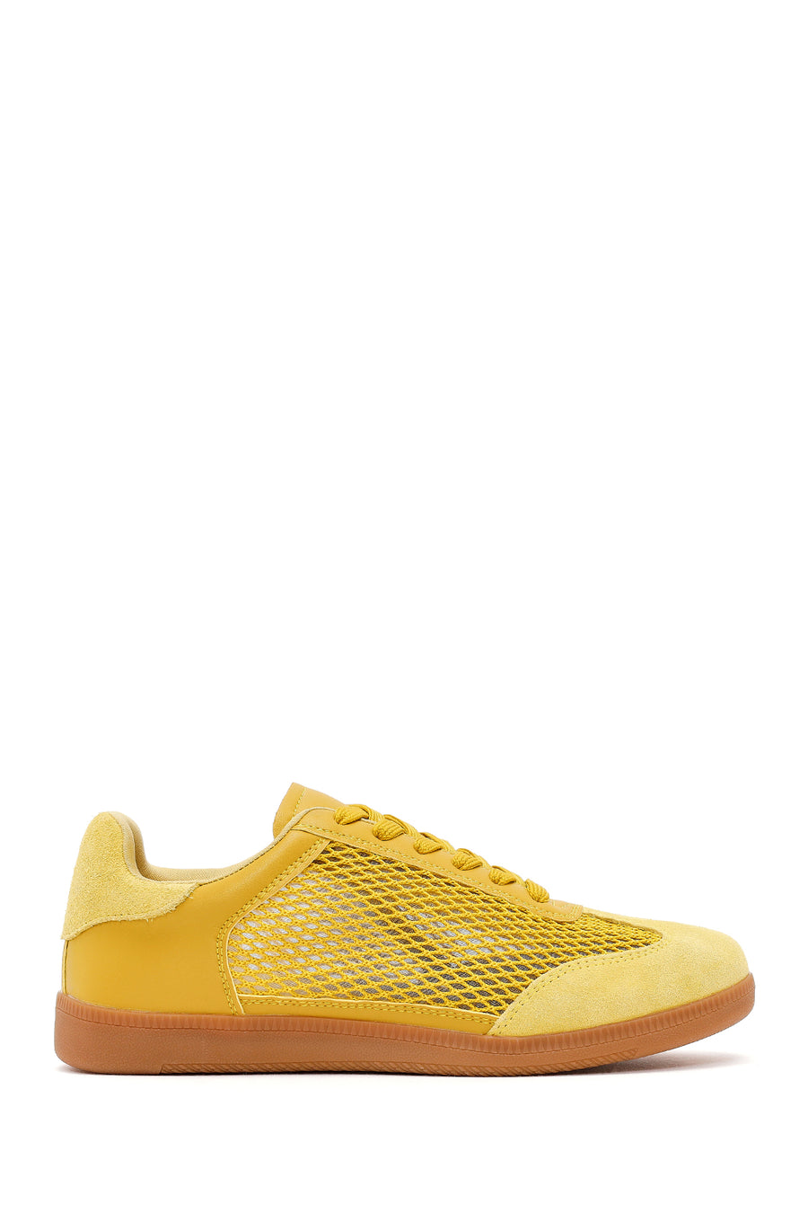 Women's Yellow Lace-Up Mesh Suede Leather Sneaker 26PFD431710 | Derimod