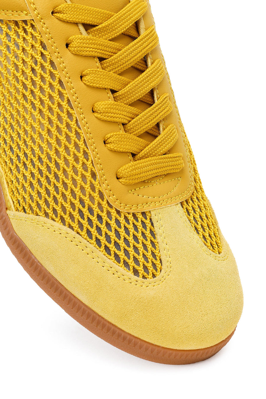 Women's Yellow Lace-Up Mesh Suede Leather Sneaker