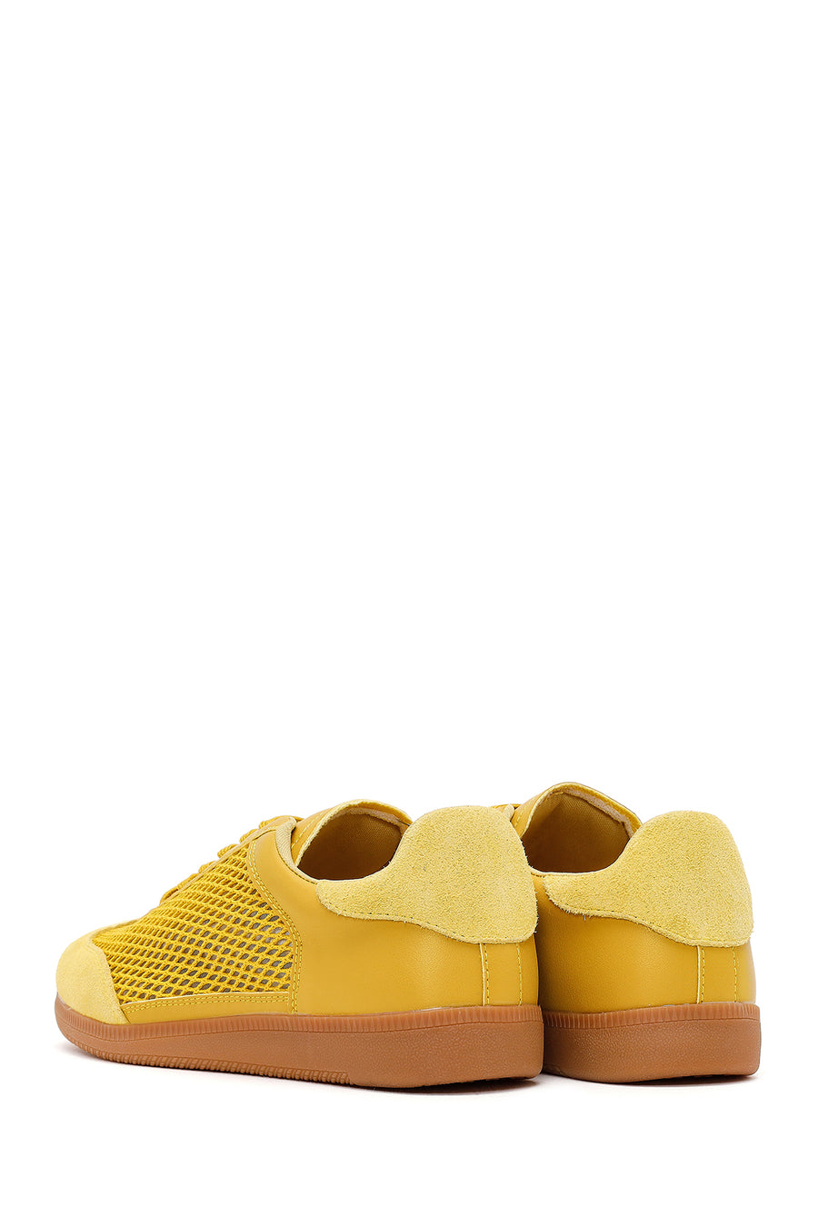 Women's Yellow Lace-Up Mesh Suede Leather Sneaker