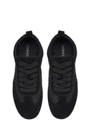 Women's Black Lace-Up Rhinestone Suede Leather Sneaker | Derimod