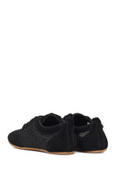 Women's Black Lace-Up Rhinestone Suede Leather Sneaker | Derimod
