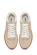 Kadın Bej Bağcıklı Kalın Tabanlı Süet Deri Sneaker | Derimod