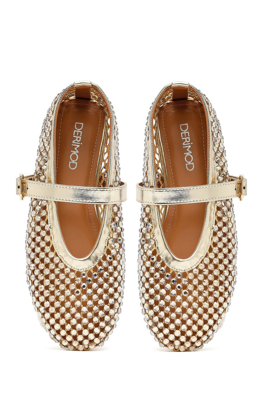 Women's Gold Mesh Embellished Ballet Flats