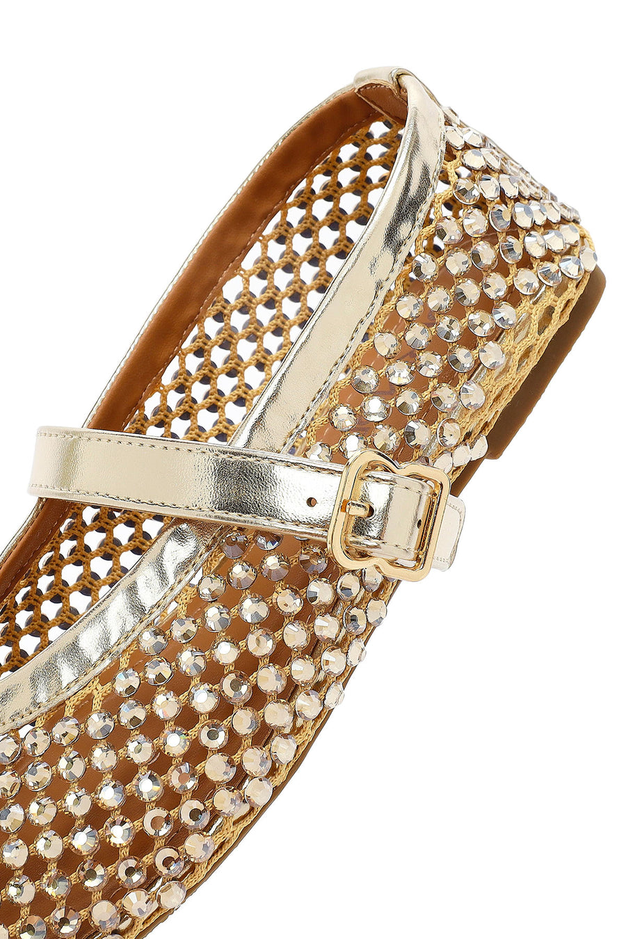 Women's Gold Mesh Embellished Ballet Flats