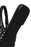 Woman Black Backless Rhinestone Ballerine Shoes | Derimod