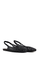 Woman Black Backless Rhinestone Ballerine Shoes | Derimod