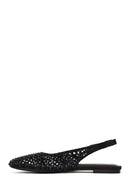 Woman Black Backless Rhinestone Ballerine Shoes | Derimod