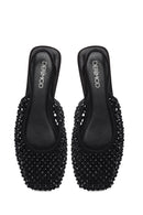 Woman Black Backless Rhinestone Ballerine Shoes | Derimod