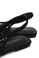 Woman Black Backless Rhinestone Ballerine Shoes | Derimod