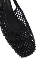 Woman Black Backless Rhinestone Ballerine Shoes | Derimod