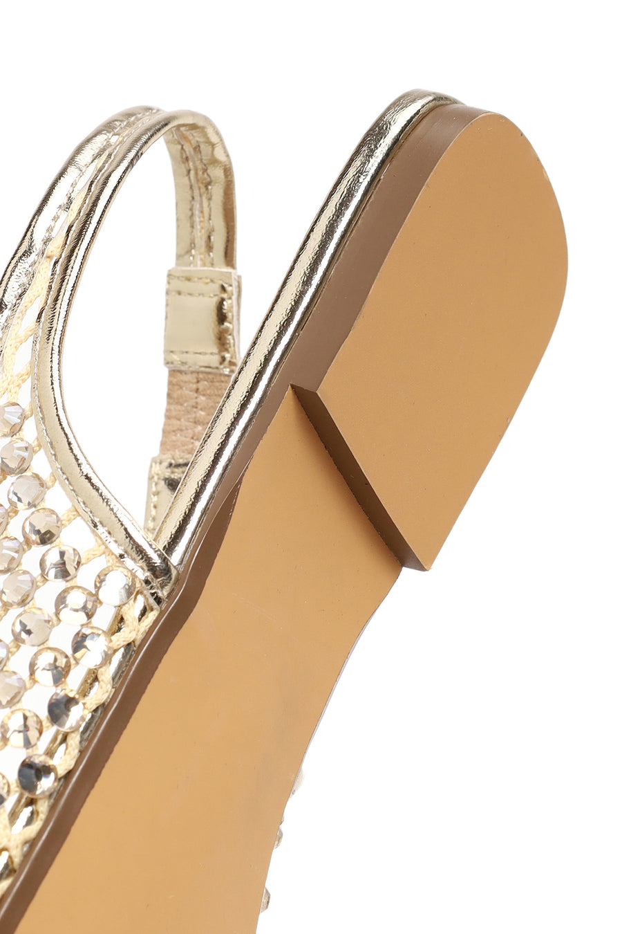 Woman Gold Open Back Embellished Ballerine Shoes