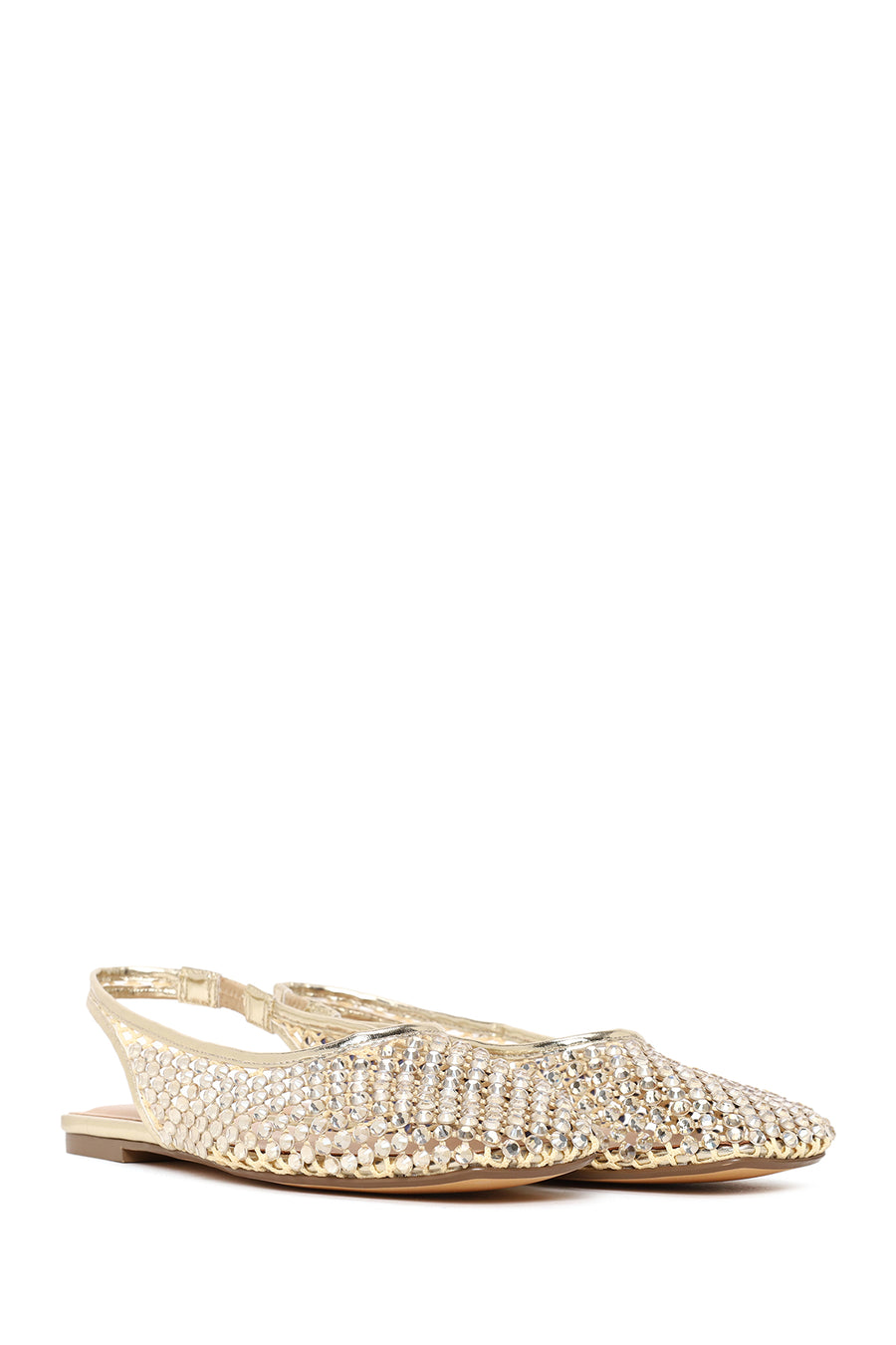 Woman Gold Open Back Embellished Ballerine Shoes