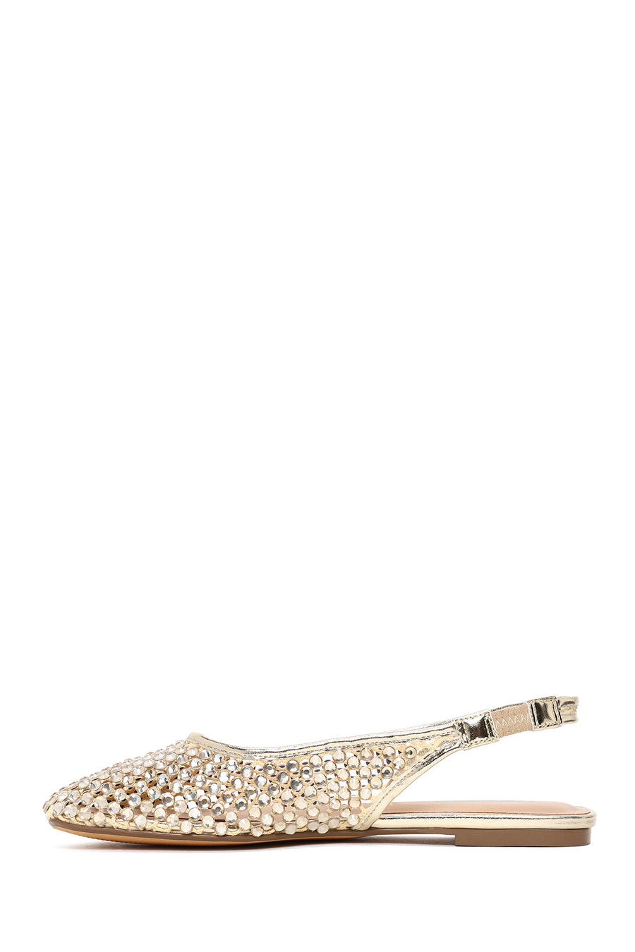 Woman Gold Open Back Embellished Ballerine Shoes