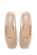 Woman Gold Open Back Embellished Ballerine Shoes | Derimod