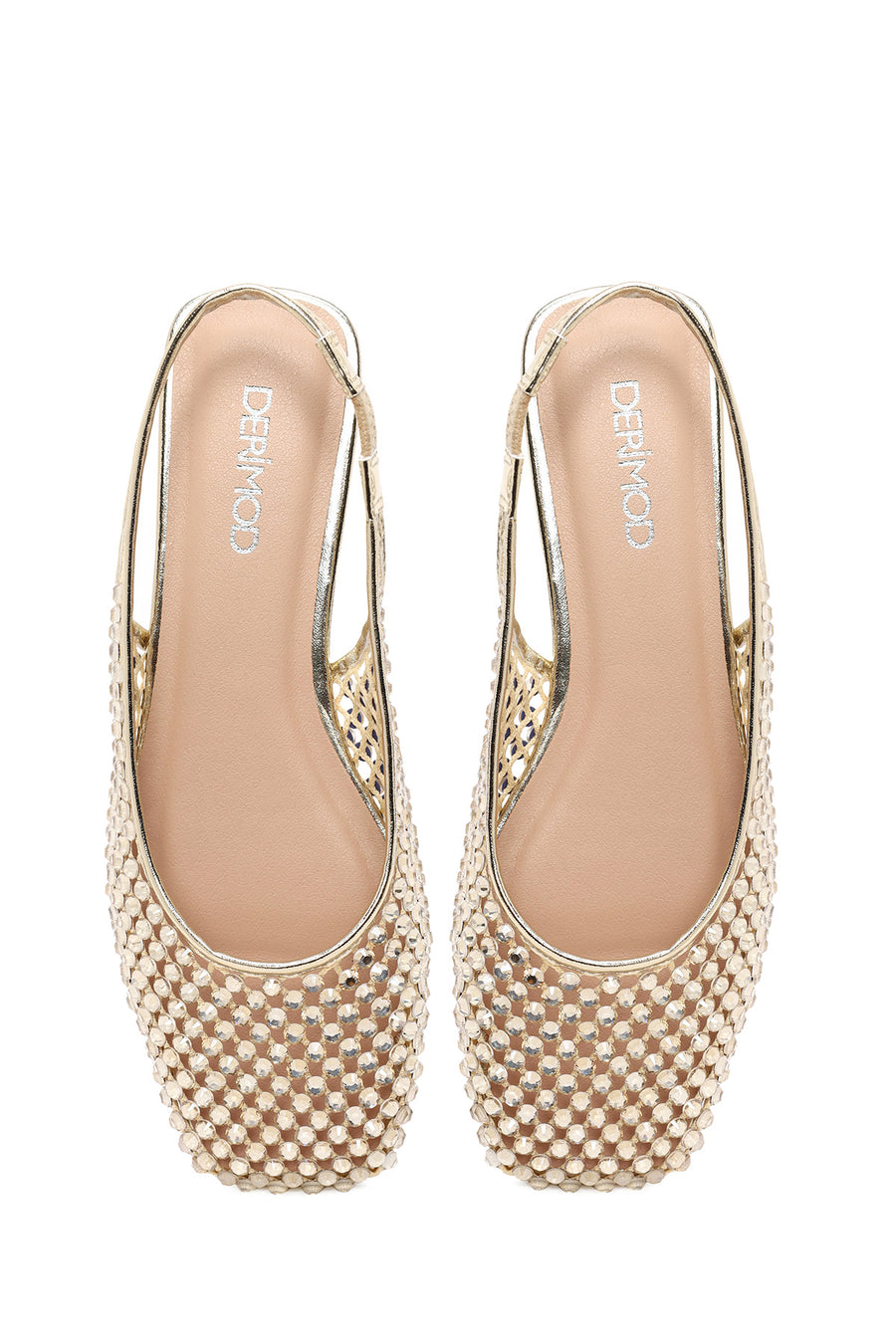 Woman Gold Open Back Embellished Ballerine Shoes