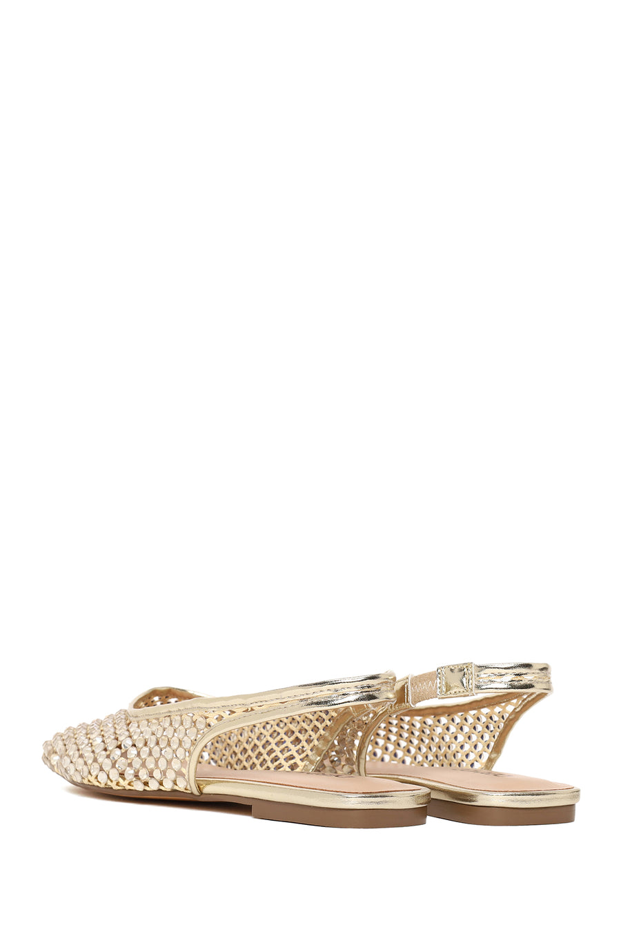 Woman Gold Open Back Embellished Ballerine Shoes