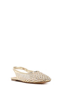 Woman Gold Open Back Embellished Ballerine Shoes | Derimod