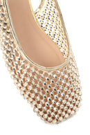 Woman Gold Open Back Embellished Ballerine Shoes | Derimod