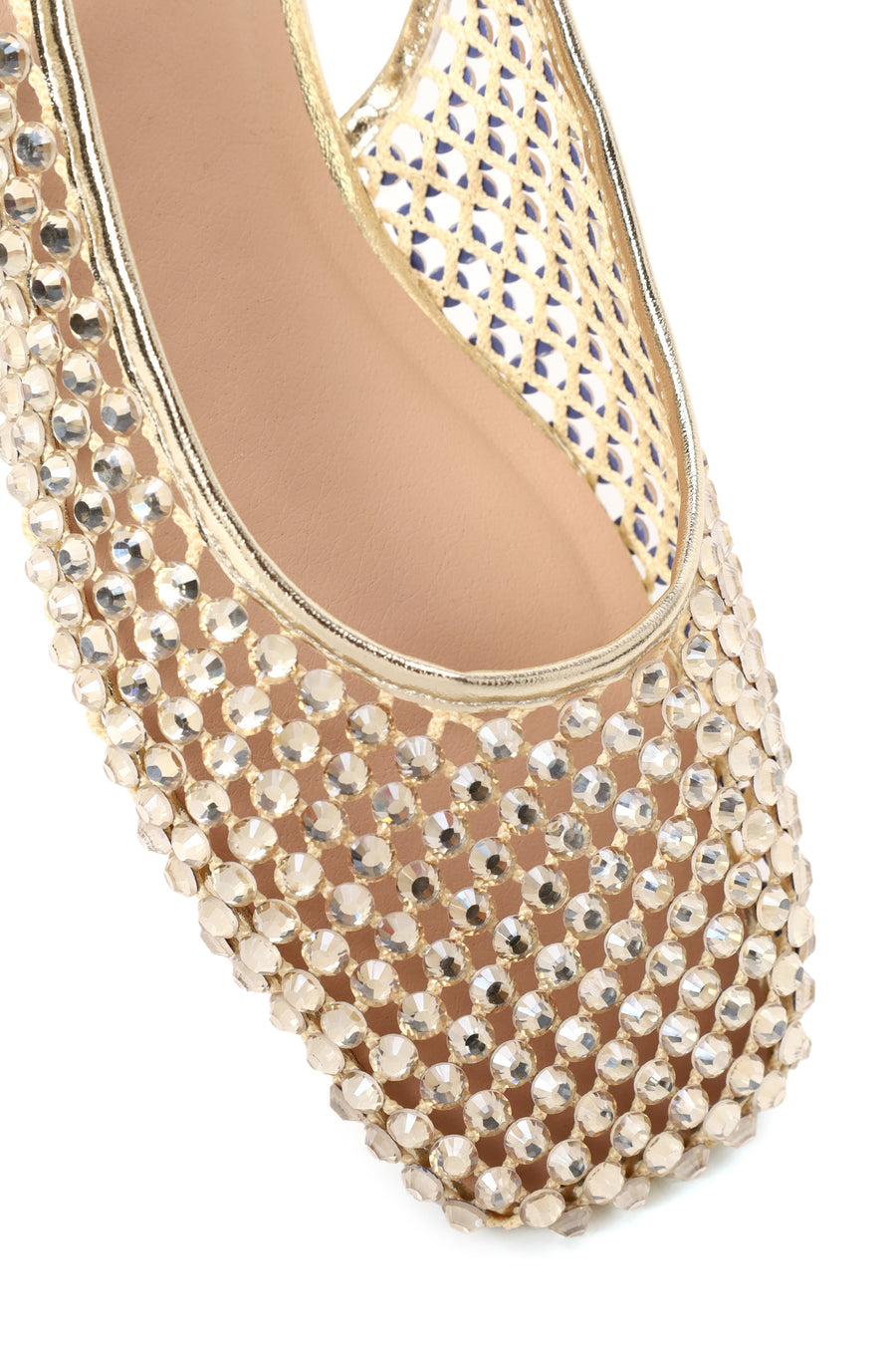 Woman Gold Open Back Embellished Ballerine Shoes