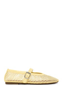 Woman Yellow Mesh Ballerine Shoes | Derimod