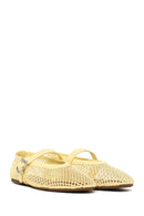 Woman Yellow Mesh Ballerine Shoes | Derimod