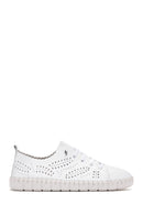 Women's White Lace-Up Patterned Leather Comfort Shoes | Derimod
