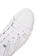 Women's White Lace-Up Patterned Leather Comfort Shoes | Derimod