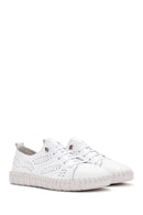 Women's White Lace-Up Patterned Leather Comfort Shoes | Derimod