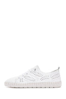 Women's White Lace-Up Patterned Leather Comfort Shoes | Derimod
