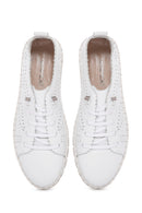 Women's White Lace-Up Patterned Leather Comfort Shoes | Derimod