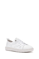 Women's White Lace-Up Patterned Leather Comfort Shoes | Derimod