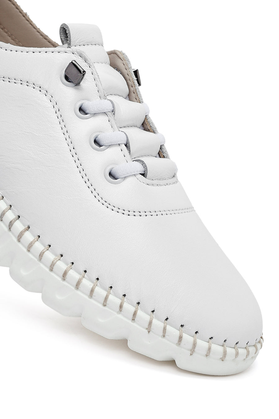 Women's White Lace-Up Leather Sneaker