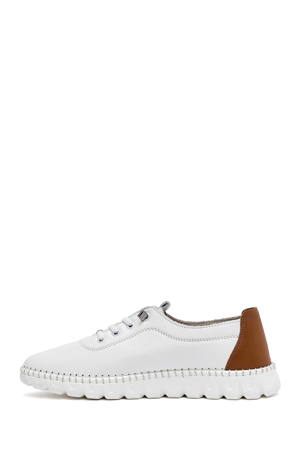 Kadın Beyaz Bağcıklı Deri Sneaker