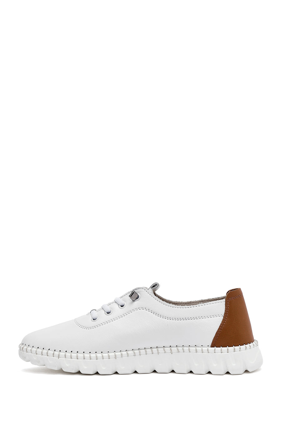 Women's White Lace-Up Leather Sneaker