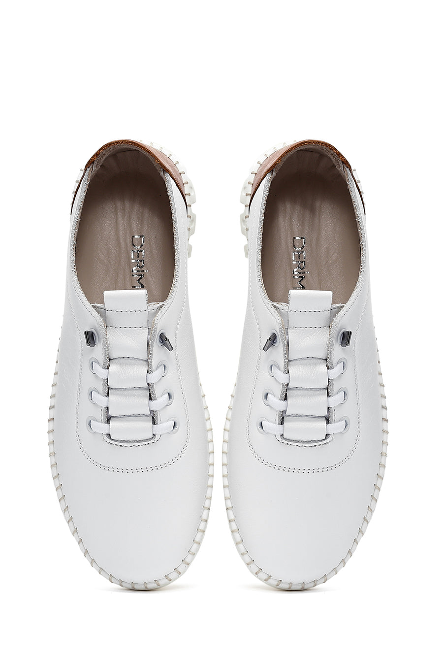 Women's White Lace-Up Leather Sneaker
